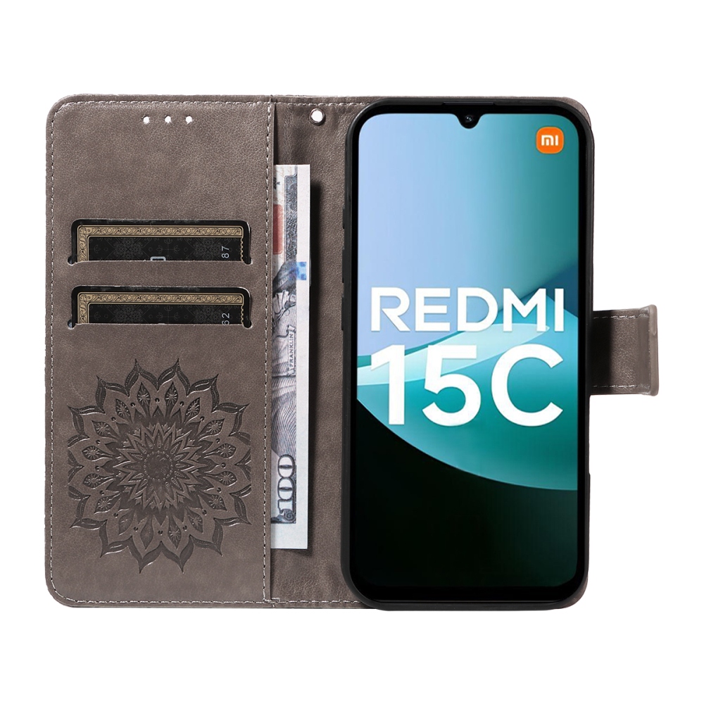 Napraforgó könyv tok a Xiaomi Redmi 15C 4G/5G (173mm) - szürke