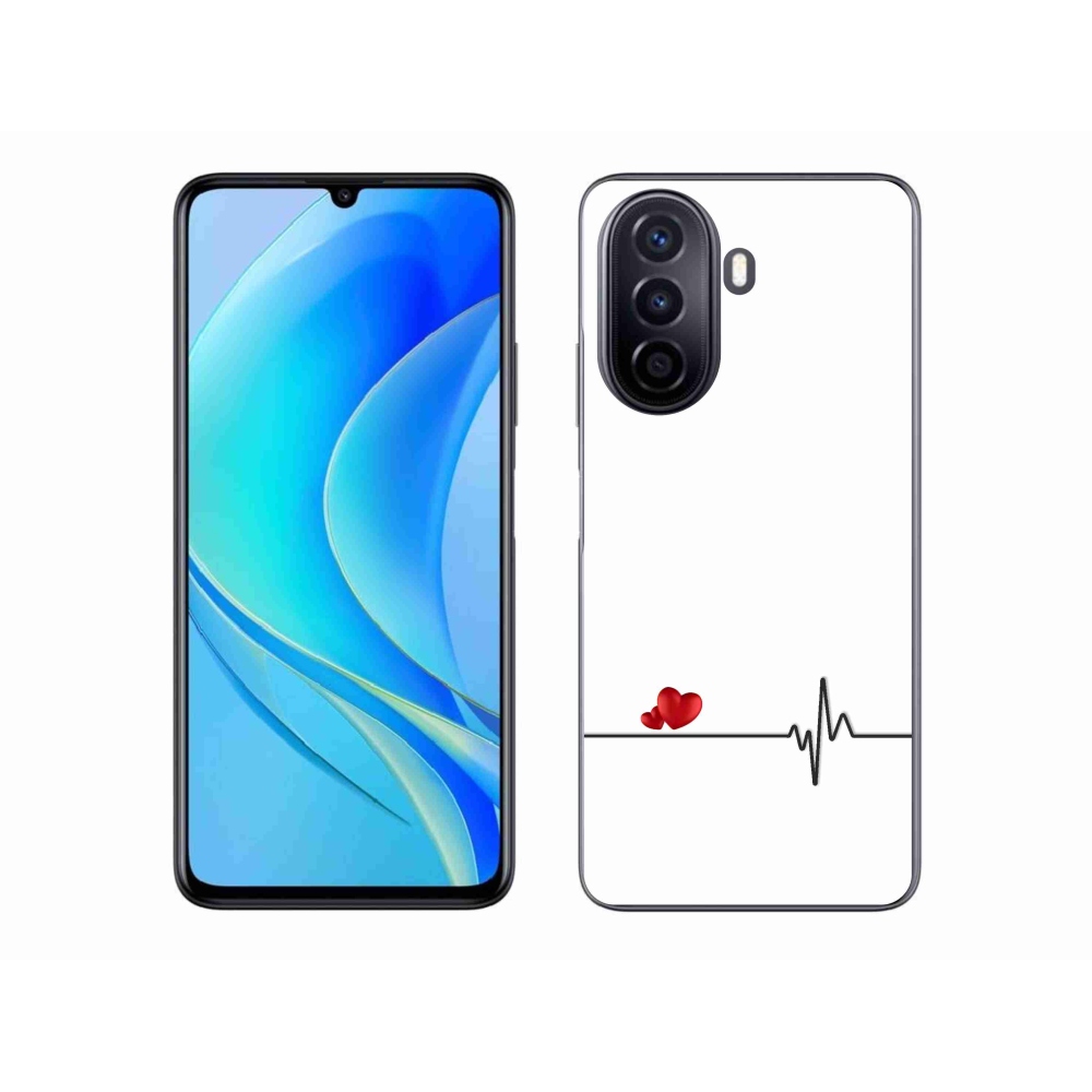 Gél borító mmCase a Huawei Nova Y70-en - szív és szívverés fehér háttérrel