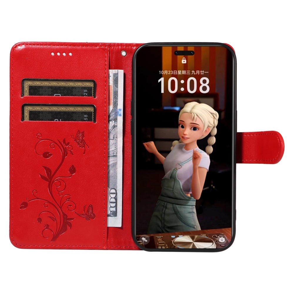 Virágos könyv tok a Honor Magic 7 Pro 5G készülékhez - piros