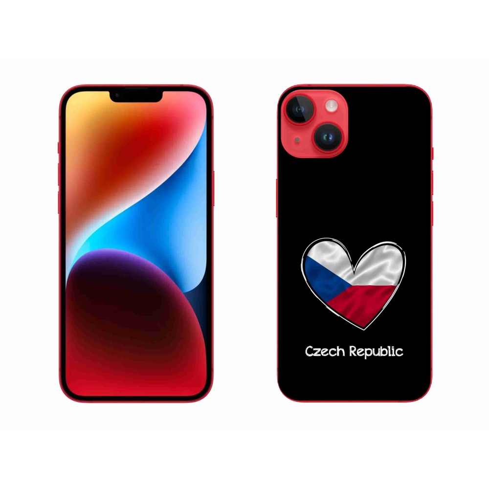 Zselés borítás mmCase iPhone 14 Plus készülékhez - zászlós szív fekete háttérrel