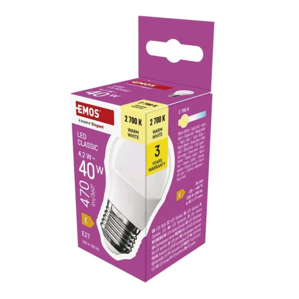 LED izzó Classic Mini Globe / E27 / 4,2 W (40 W) / 470 lm / meleg fehér