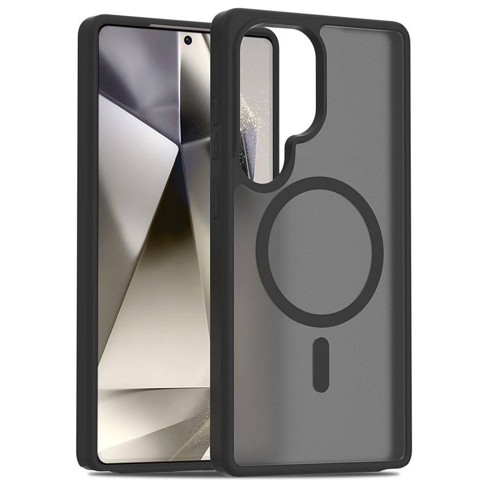 Bőr zselés tok fix hátlappal és MagSafe támogatással Samsung Galaxy S25 Ultra készülékhez - fekete