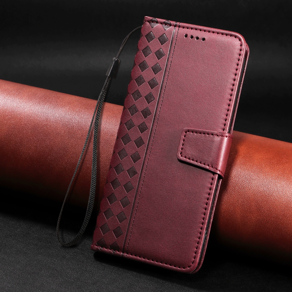 Rácsos könyv tok Xiaomi Redmi 15C 4G/5G (173mm) - bordó színű