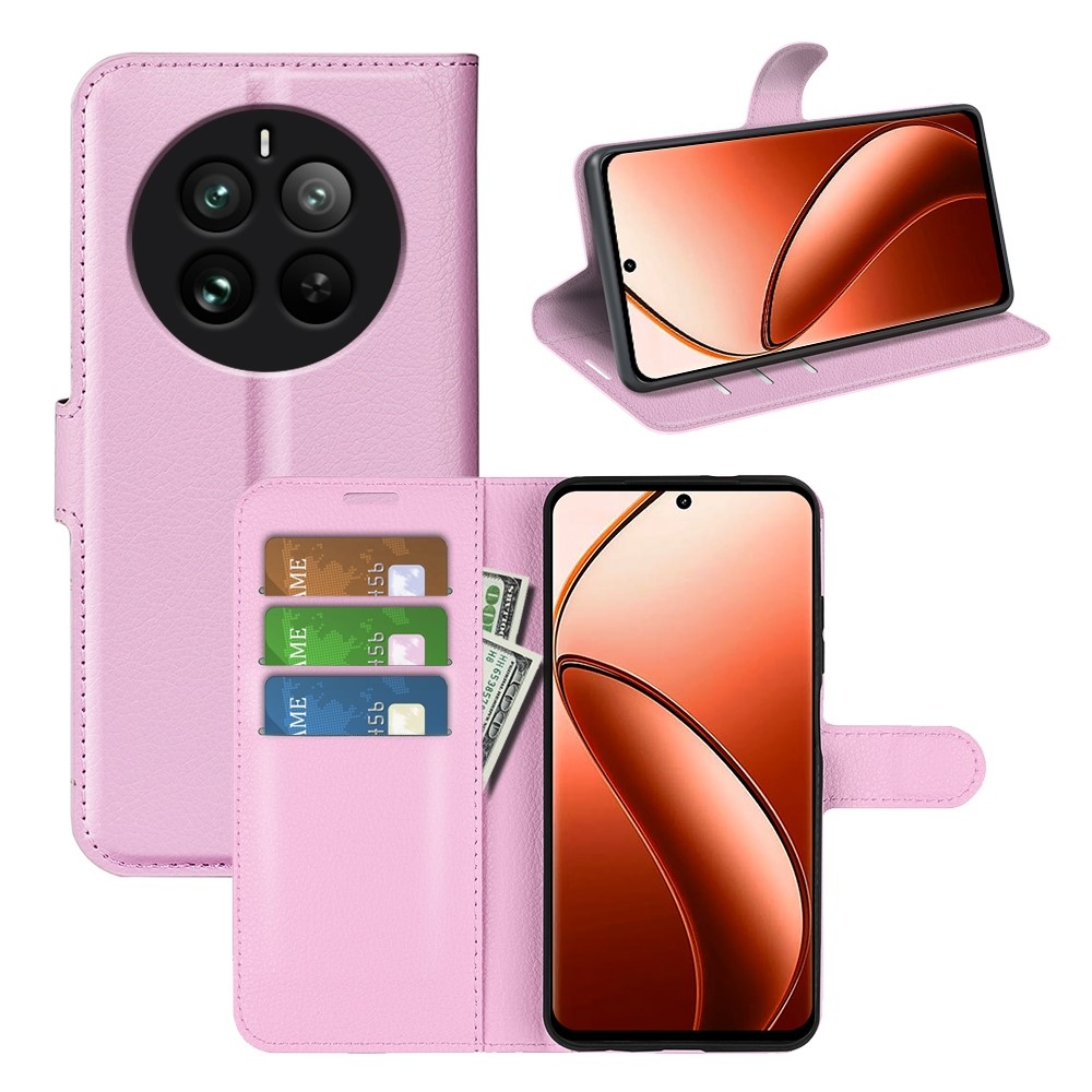 Litchi könyvtáska a Realme 12 Pro 5G/12 Pro+ 5G 12 Pro+ 5G készülékhez - rózsaszín