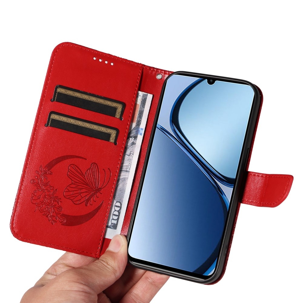 Virágos pillangó könyvtáska Realme C61/C63 készülékhez - piros