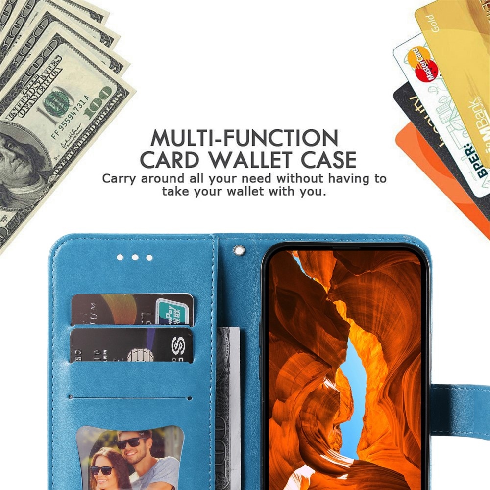 Virágos könyv tok a Xiaomi Redmi Note 14-hez - kék