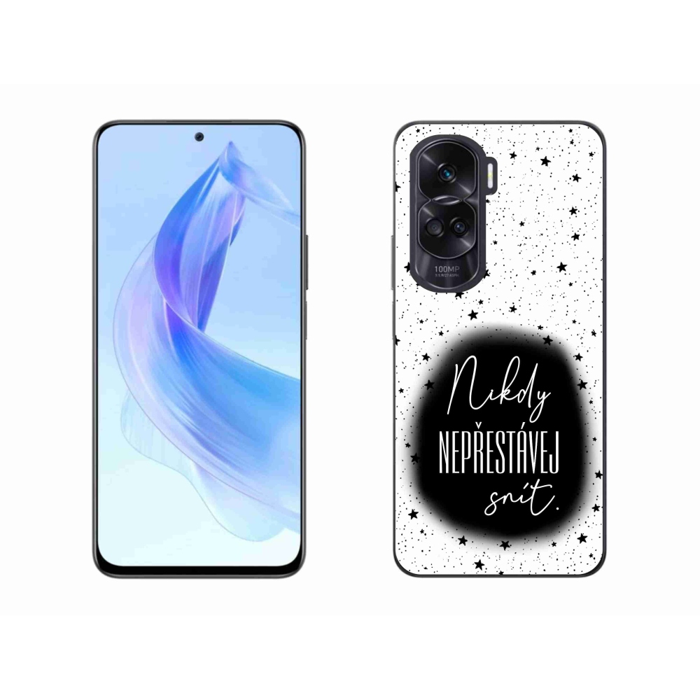 Zselés borítás mmCase a Honor 90 Lite készülékhez - idézet 1 fekete-fehér háttérrel