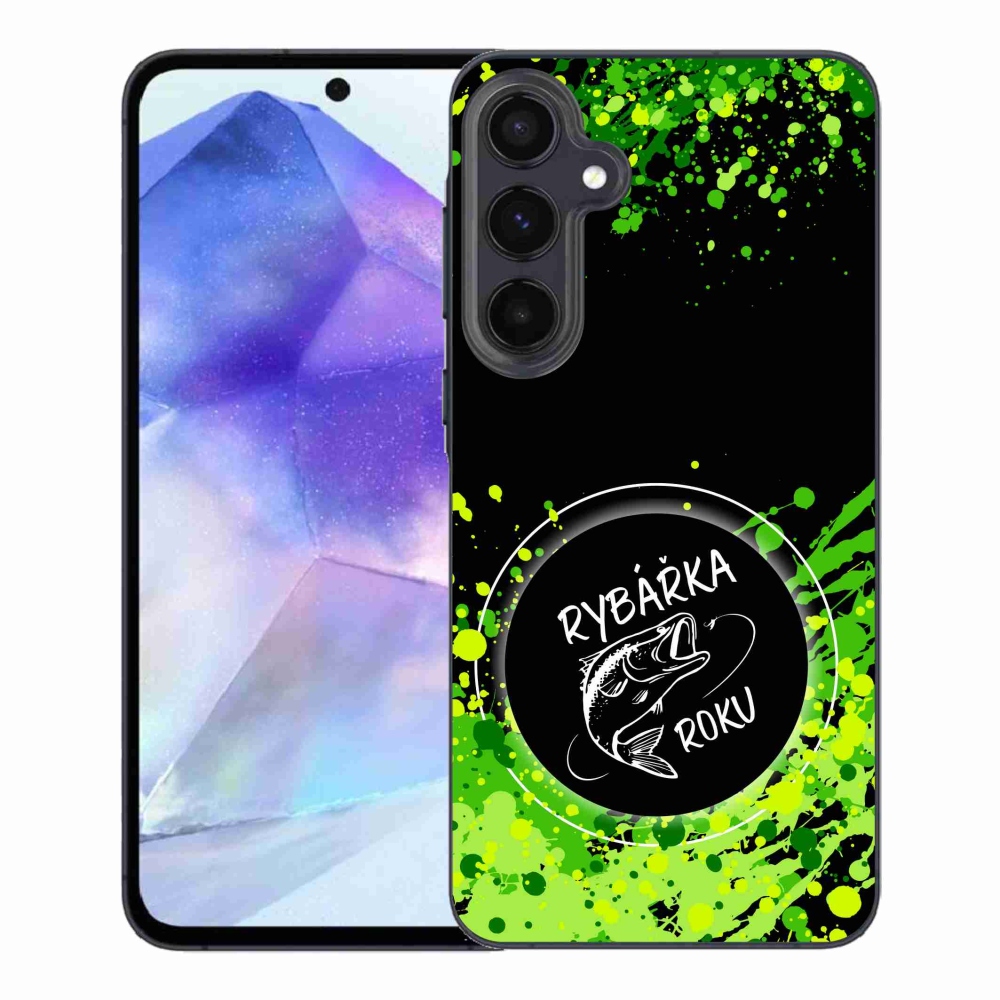 Zselés borítás mmCase Samsung Galaxy A55 5G - Az év horgásza fekete háttérrel