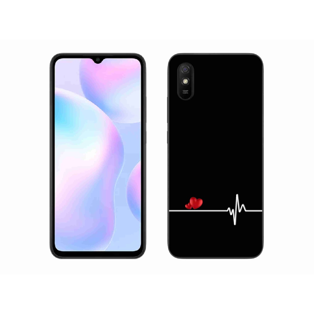 Gél borító mmCase a Xiaomi Redmi 9AT-hoz - szív és szívverés fekete háttérrel