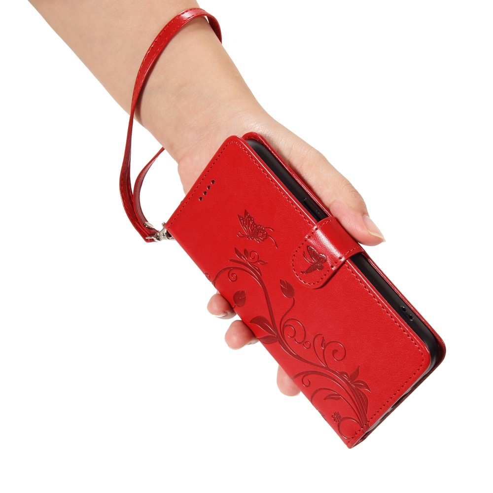 Virágok könyvtáska a Honor X7b/Honor 90 Smart-hoz - piros