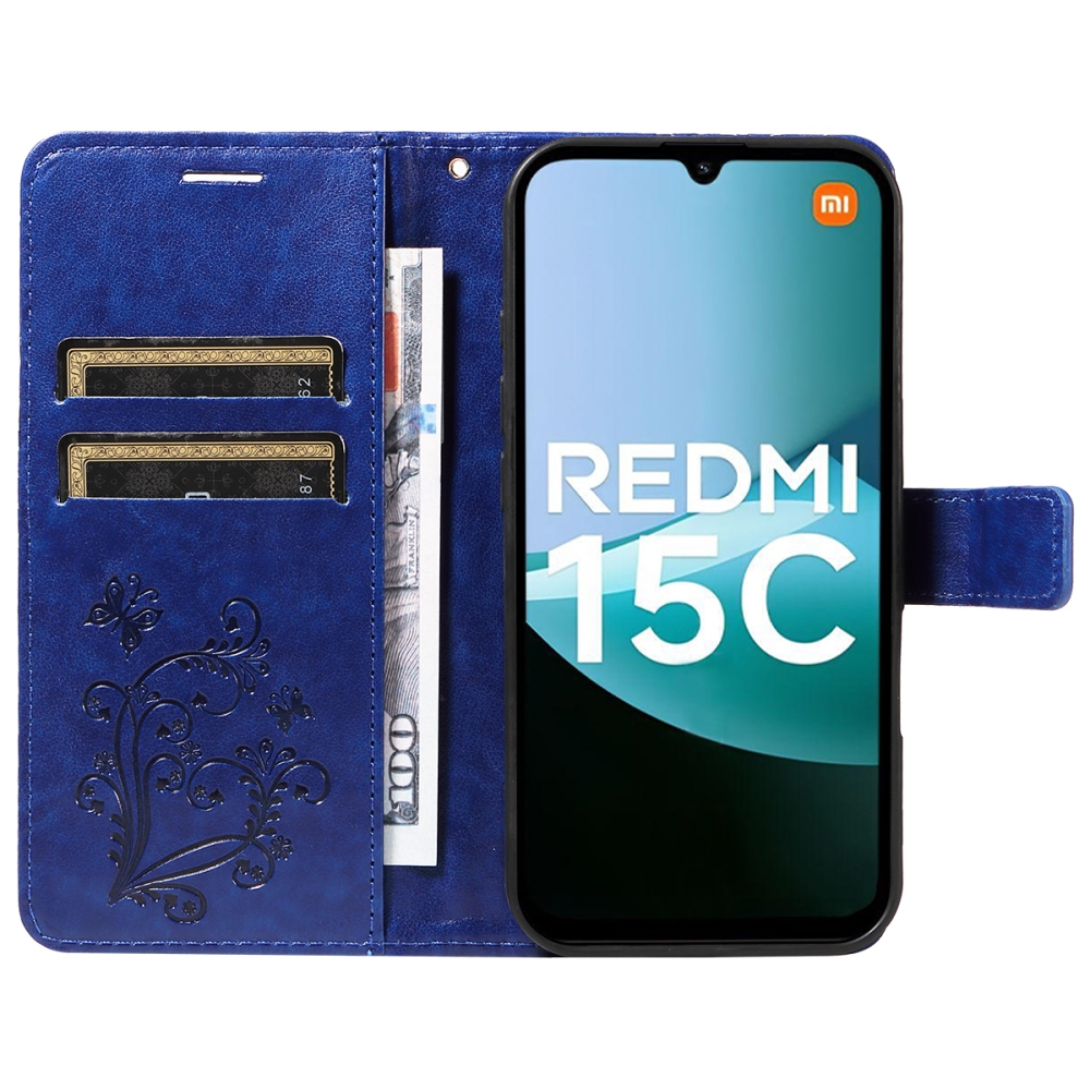 Nagy pillangó könyv tok Xiaomi Redmi 15C 4G/5G (173mm) - kék