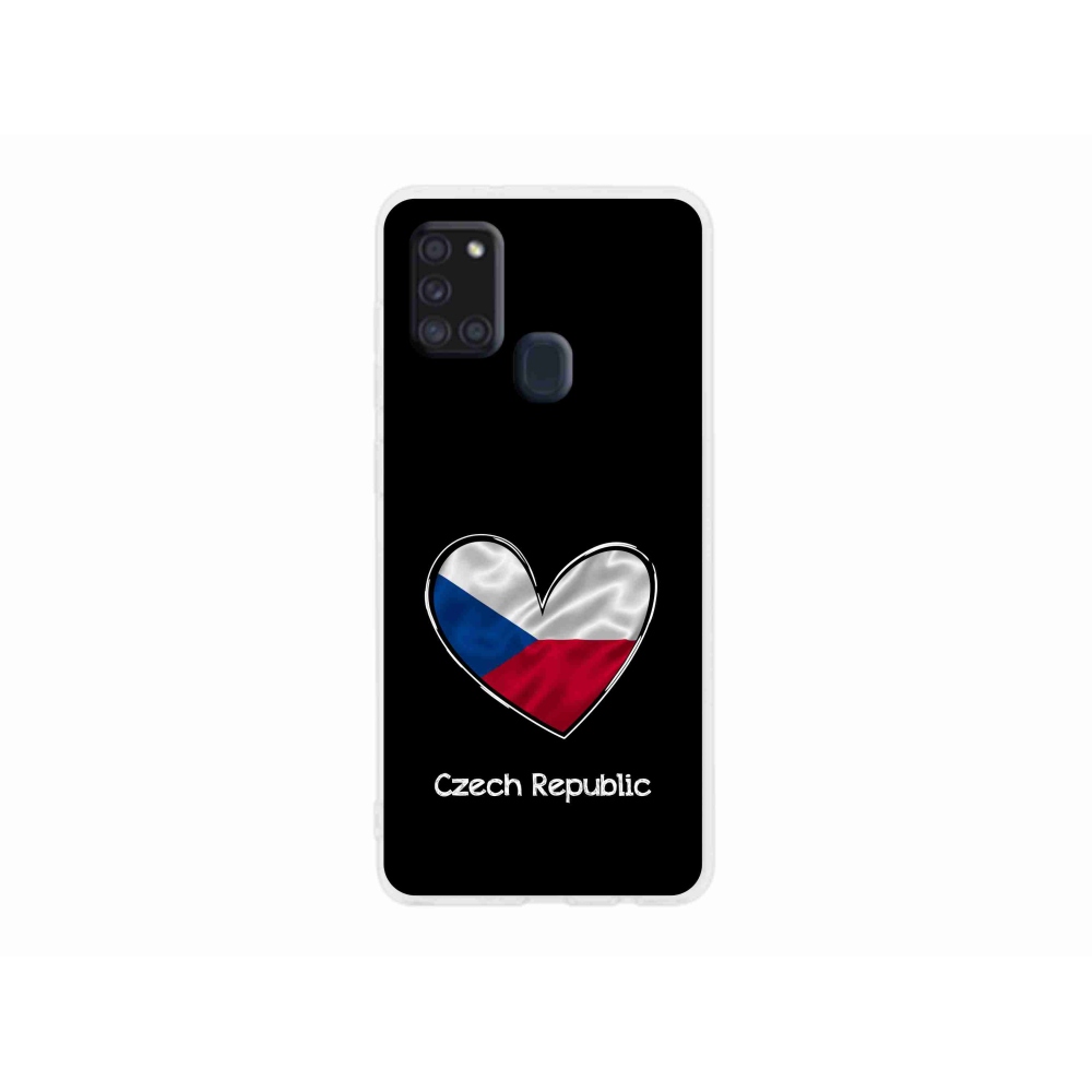 Gél védőhuzat mmCase Samsung Galaxy A21s készülékhez - zászlós szív fekete háttérrel