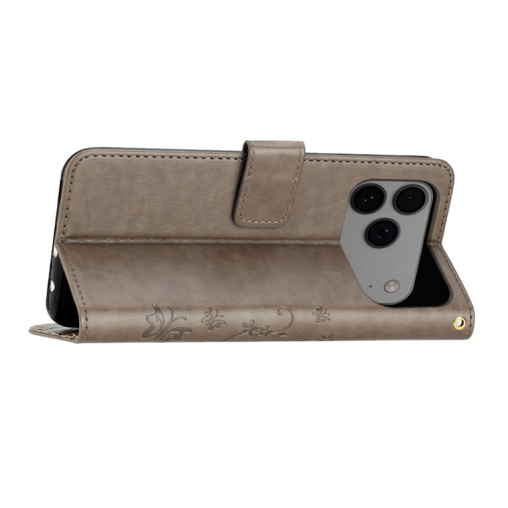 Virágok könyv tok iPhone 17 Pro Max készülékhez - szürke