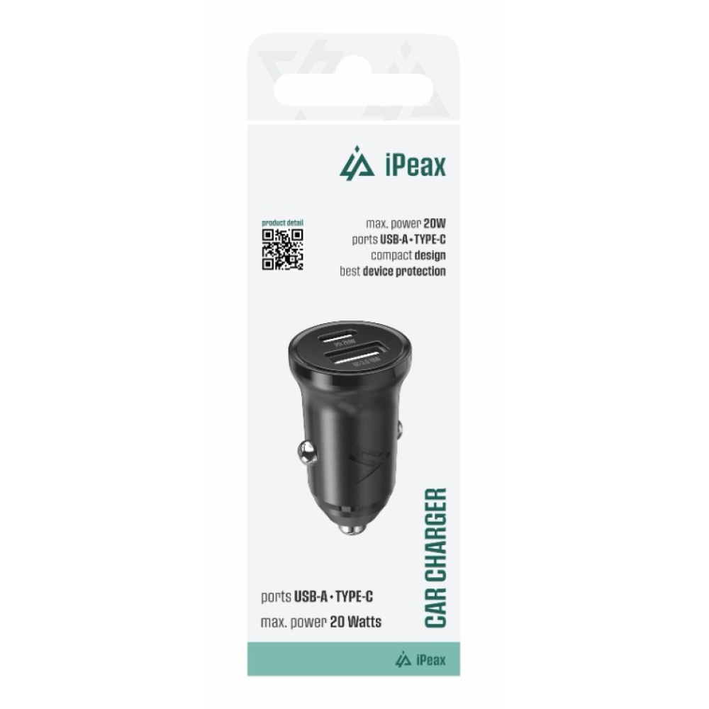 iPEAX autós töltő CL-03, 20 W, 1x USB-C és USB-A - fekete