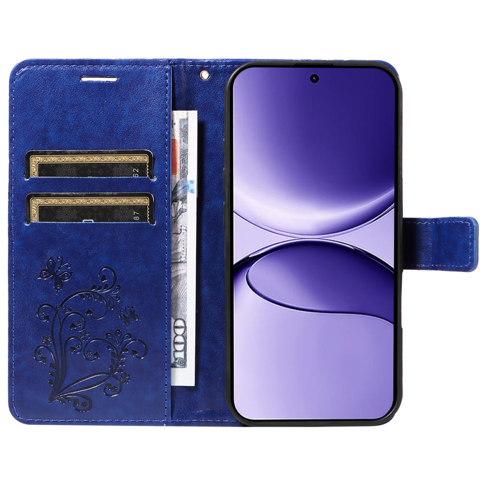 Nagy pillangó könyv tok a Xiaomi Poco F7 5G-hez - kék