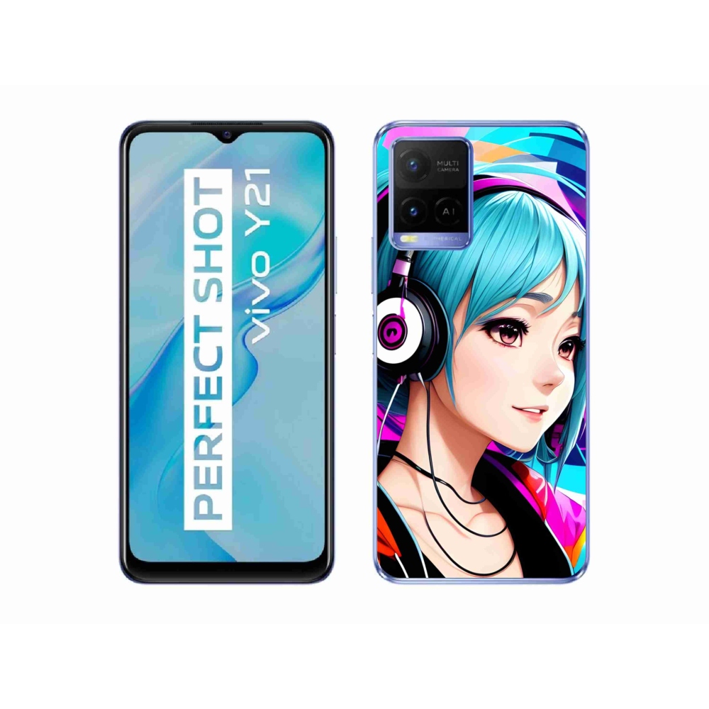 Gél borító mmCase a Vivo Y21/Y21s/Y33s készülékhez - lány fejhallgatóval