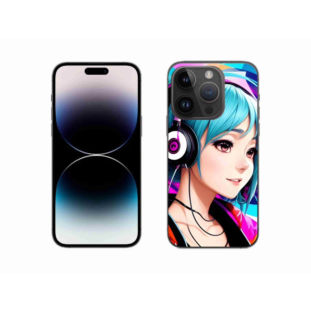 Zselés borítás mmCase iPhone 14 Pro készülékhez - lány fejhallgatóval