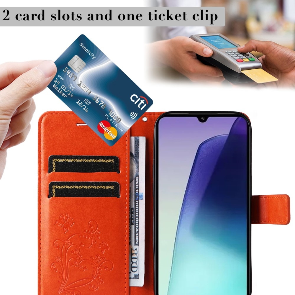 Nagy pillangó könyv tok Xiaomi Redmi 14C/Poco C75 - narancssárga színben