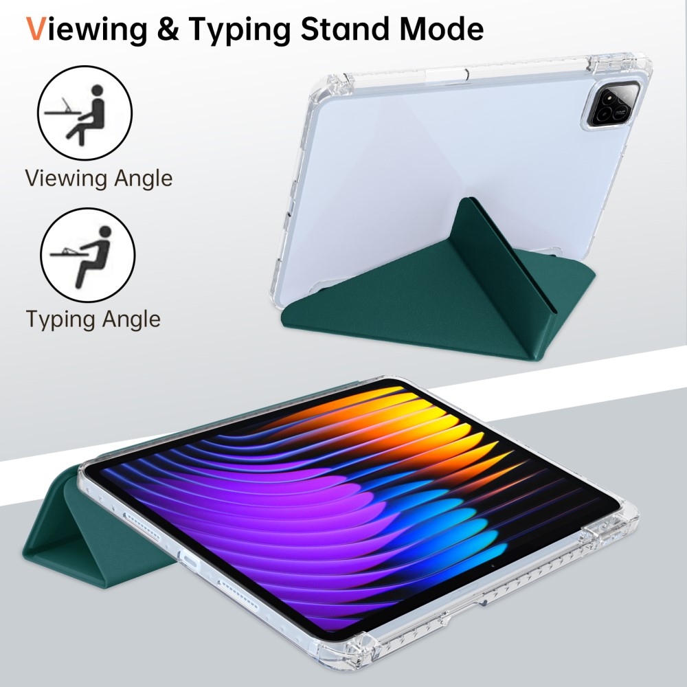Origami intelligens pozicionáló tok Xiaomi Pad 7/7 Pro táblagéphez - sötétzöld