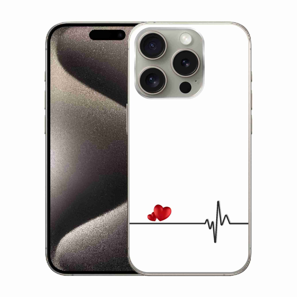 Gél borítás mmCase iPhone 15 Pro készülékhez - szív és szívverés fehér háttérrel