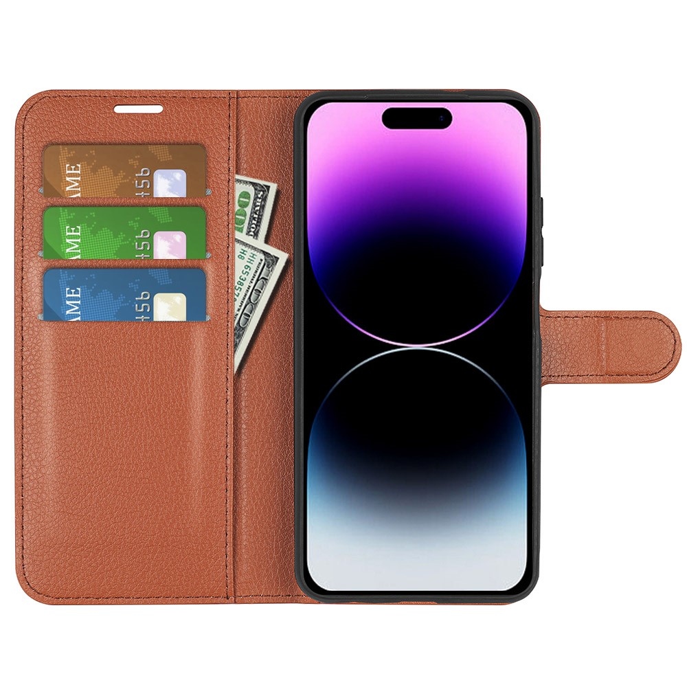 Litchi könyvtáska iPhone 15 Pro Max készülékhez - barna