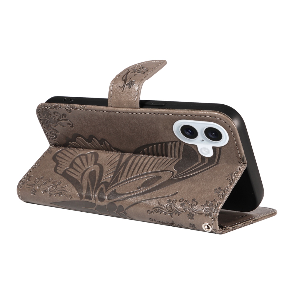 Virágos pillangó könyvtáska iPhone 17 készülékhez - szürke