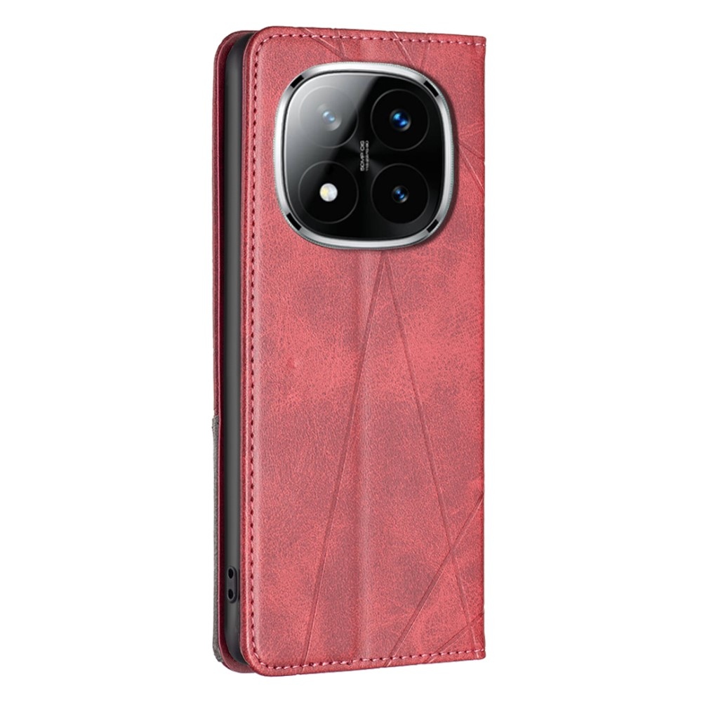 Háromszög alakú könyv tok Xiaomi Redmi Note 14 Pro-hoz - piros