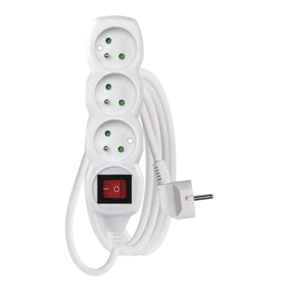 Hosszabbító kábel 3 m / 3 aljzat / kapcsolóval / fehér / PVC / 1 mm2