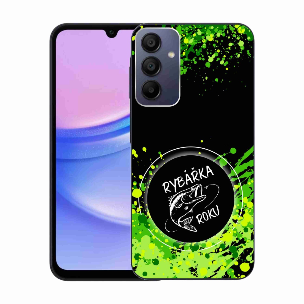 Zselés borítás mmCase Samsung Galaxy A15 4G/5G - az év horgásza fekete háttérrel