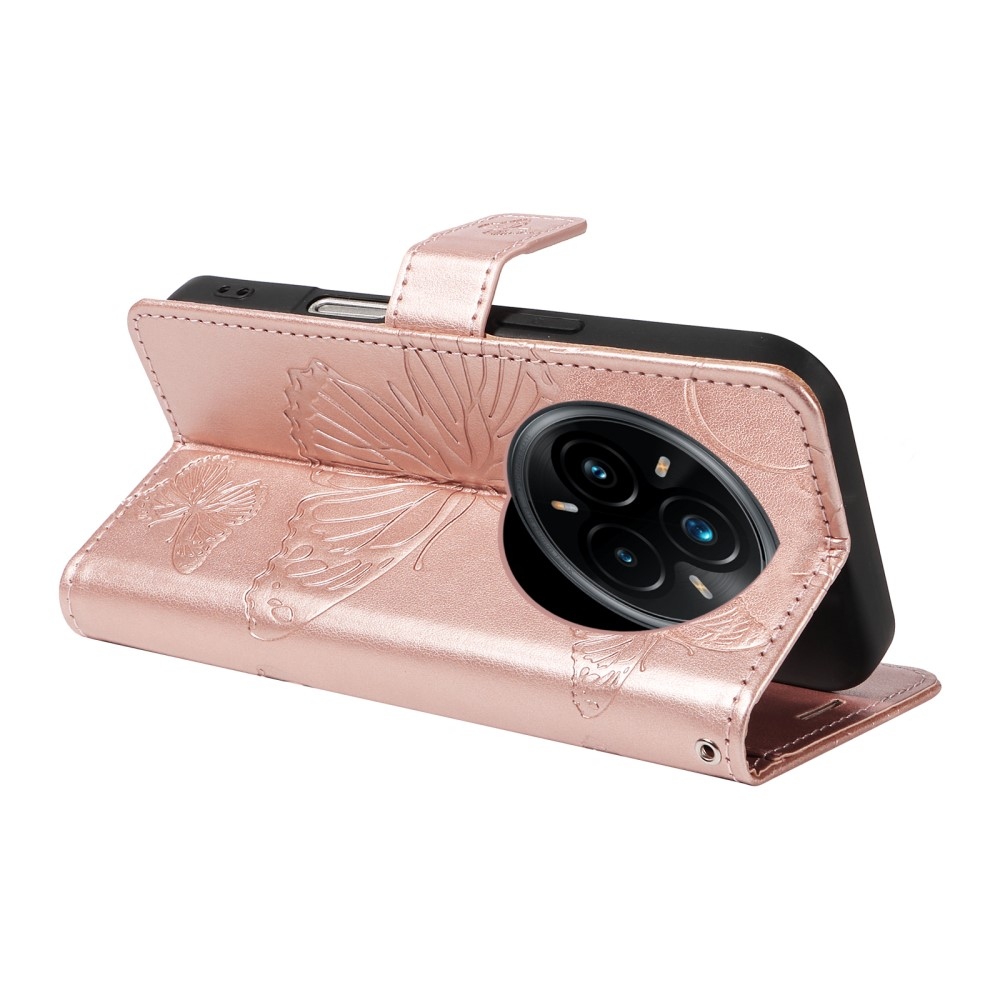 Nagy pillangó könyvtáska a Realme 14 Pro+ 5G számára - rózsaarany színben