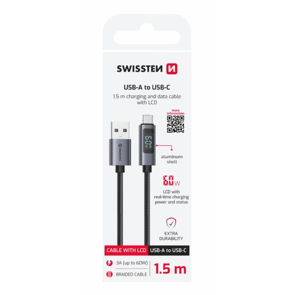 Swissten LCD kábel USB-A / USB-C 1.5m