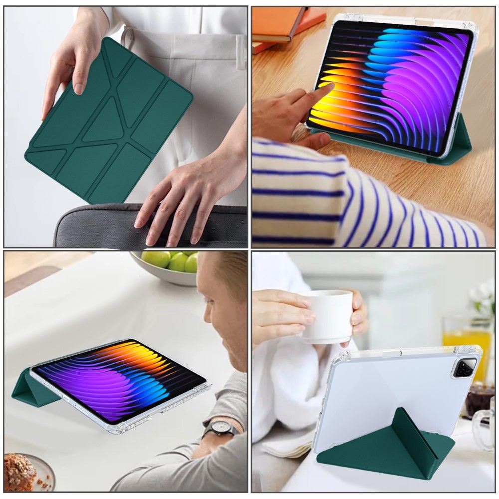 Origami intelligens pozicionáló tok Xiaomi Pad 7/7 Pro táblagéphez - sötétzöld