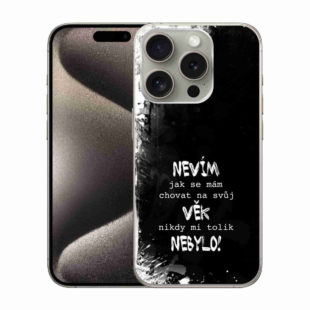 Gél borítás mmCase iPhone 15 Pro készülékhez - vicces szöveg 14 fekete háttér