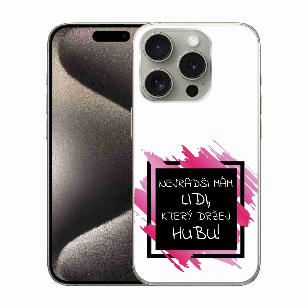 Gél borítás mmCase iPhone 15 Pro készülékhez - vicces szöveg 7 fekete-fehér háttérrel