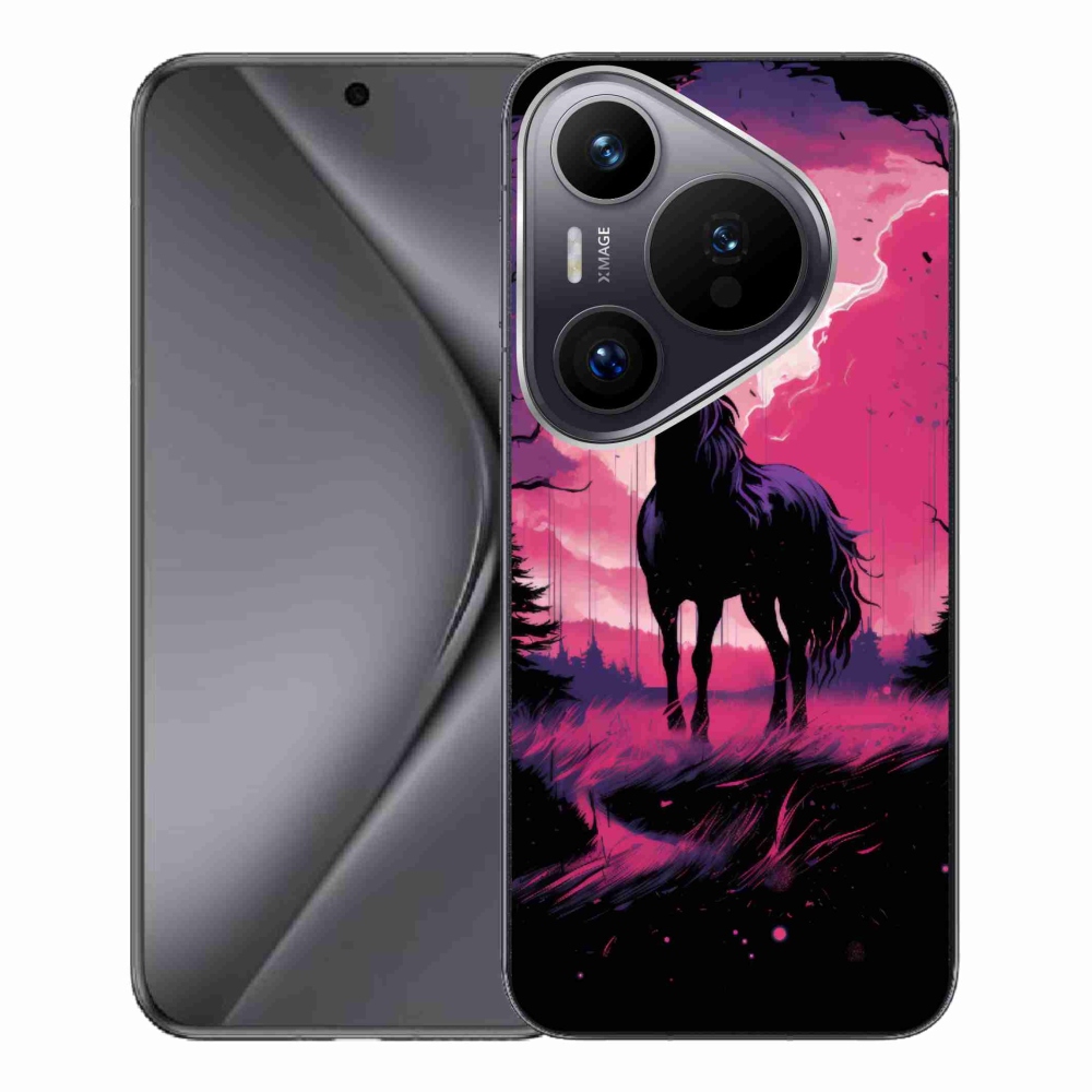 Zselés borítás mmCase a Huawei Pura 70 Pro-hoz - fekete rajzfilm ló 1
