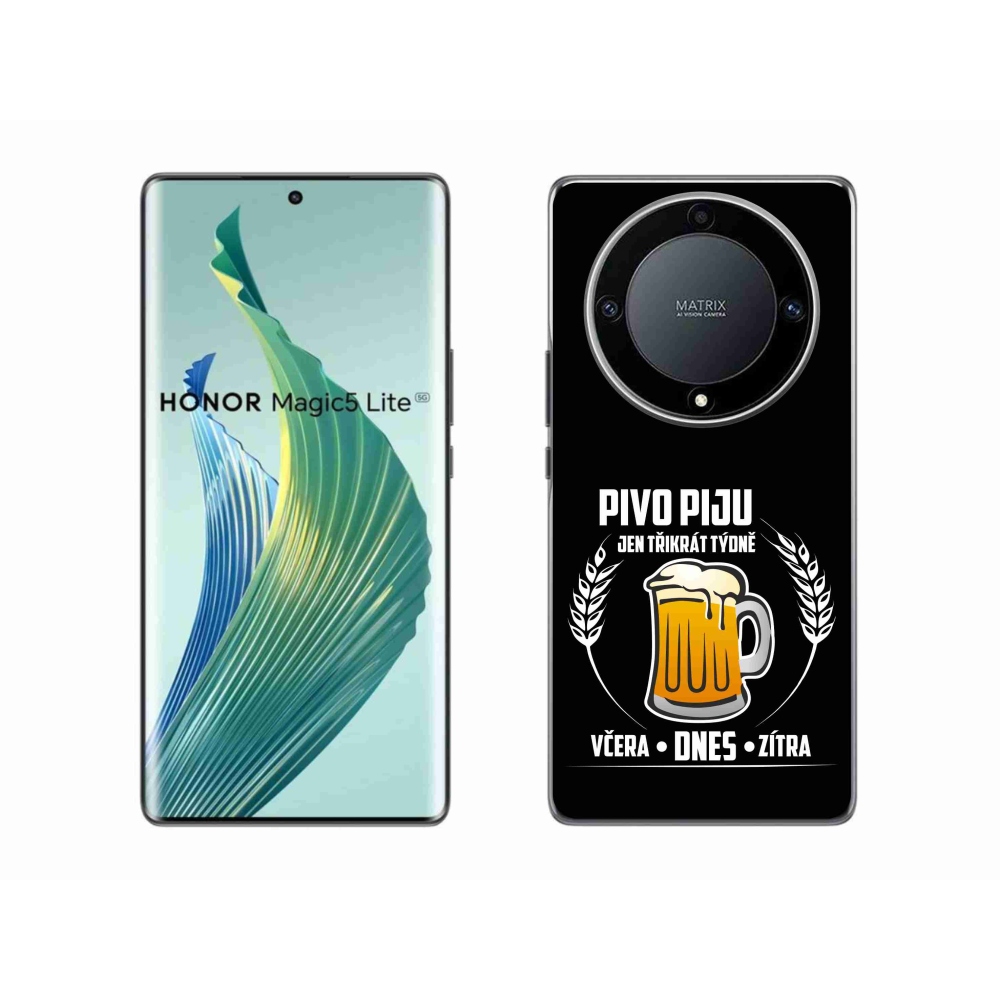 Gél borítás mmCase a Honor Magic 5 Lite 5G készülékhez - sör motívum fekete háttérrel