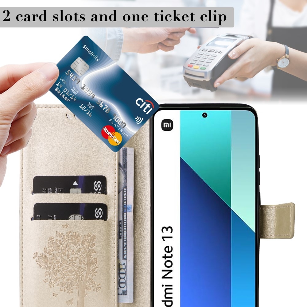 Fák könyv tok Xiaomi Redmi Note 13-hoz - arany színben