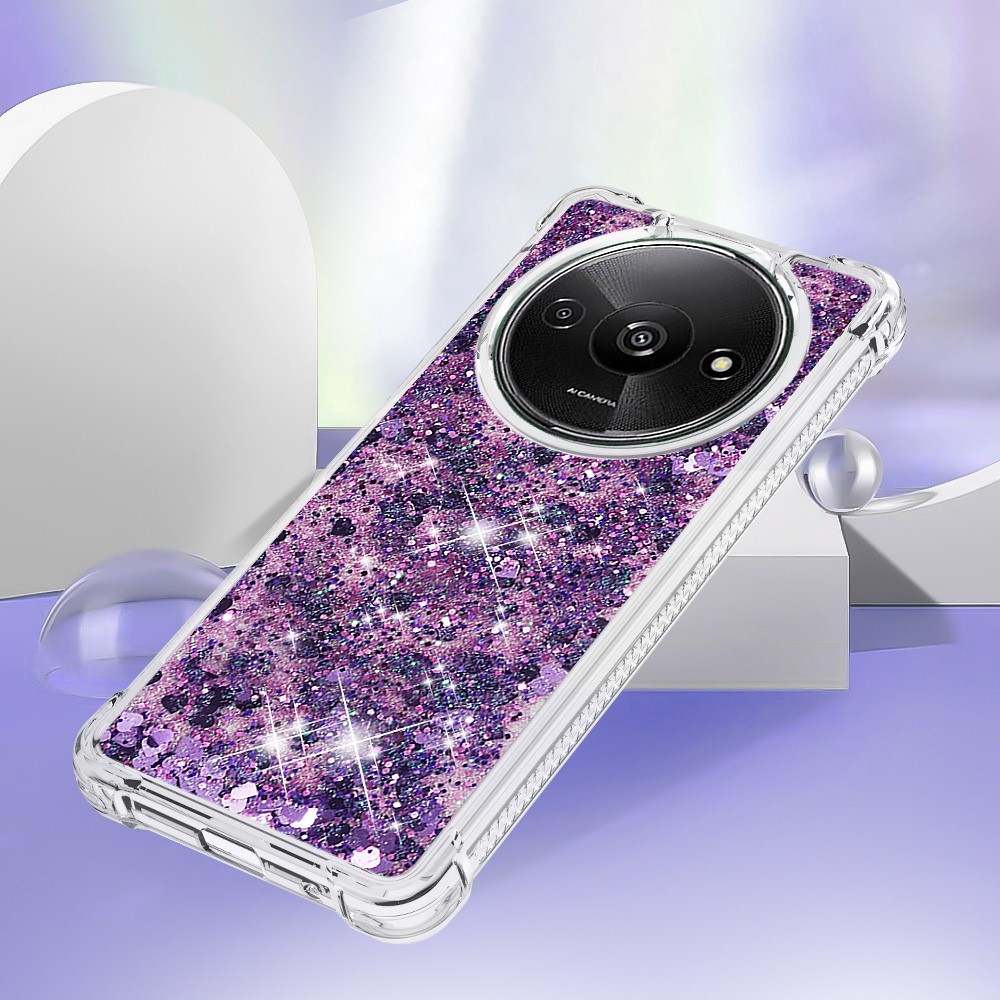 Glitter zselés homokóra tok Xiaomi Redmi A3-hoz - sötét lila/szív