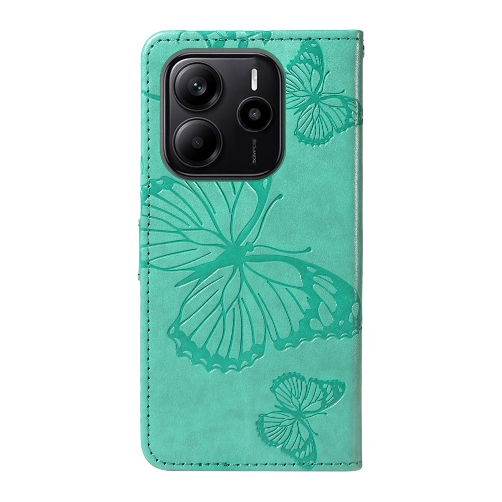 Nagy pillangó könyv tok a Xiaomi Redmi Note 14-hez - teal színű