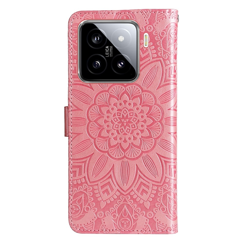 Napraforgó könyv tok a Xiaomi 15-öshöz - rózsaszín