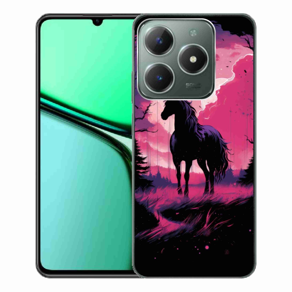 Zselés borító mmCase a Realme C61 készülékhez - fekete rajzfilm ló 1