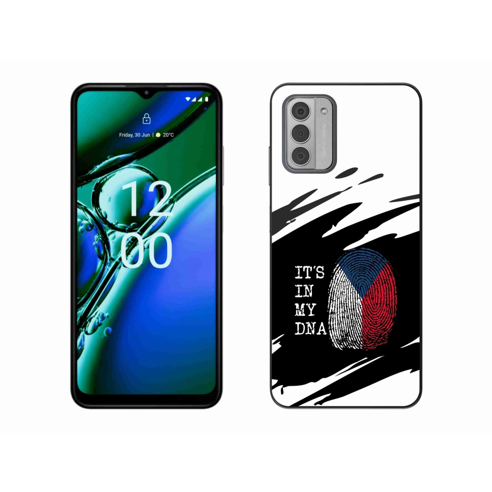 Zselés borító mmCase a Nokia G42 készülékhez - zászlós ujjlenyomat fekete és fehér háttérrel