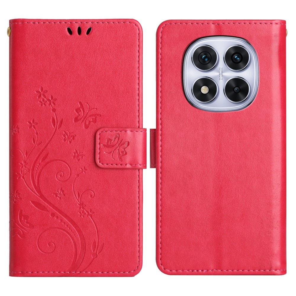 Virágos könyv tok Xiaomi Redmi Note 14 Pro 5G/Poco X7 5G - piros