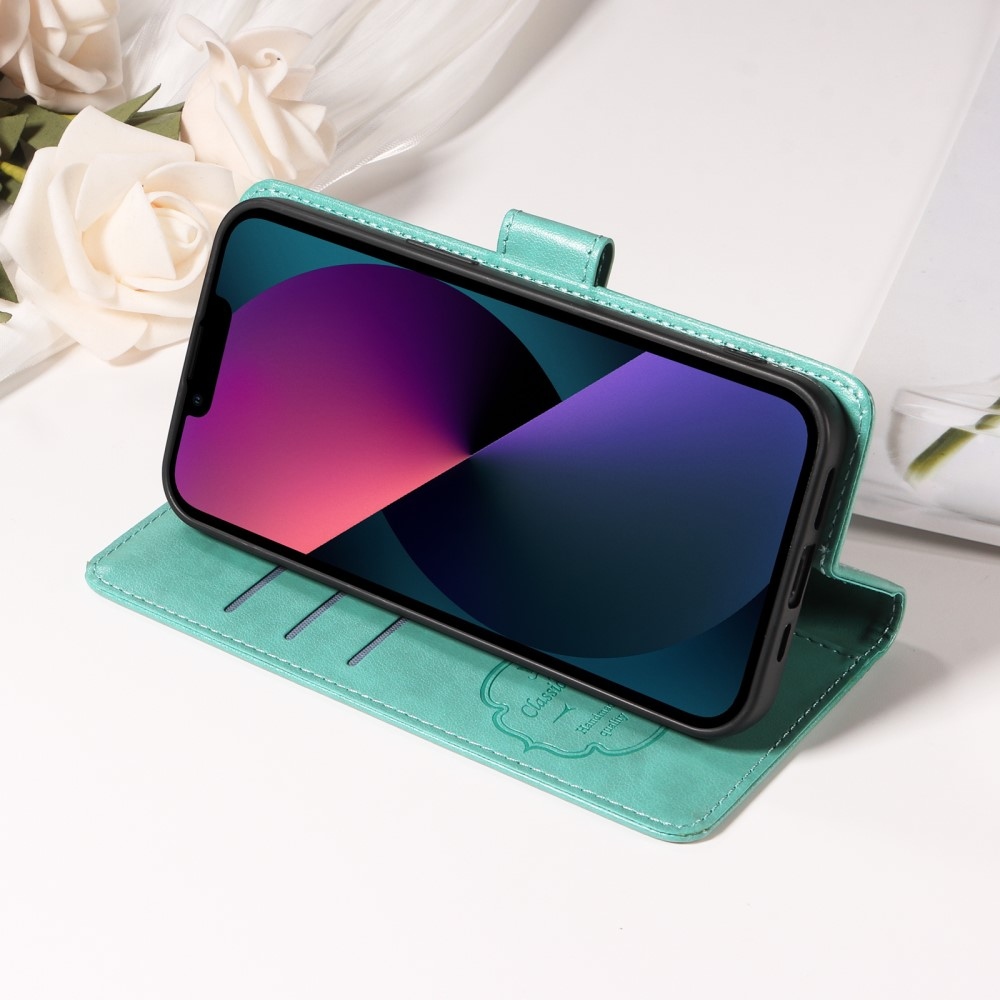 Virágos könyvtáska a Realme 14 5G készülékhez - teal színű