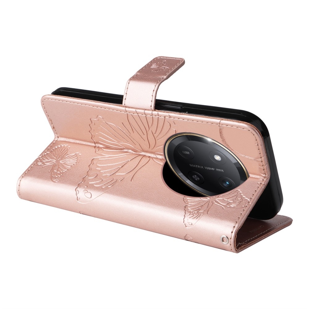 Nagy pillangó könyv tok a Honor Magic 7 Lite 5G számára - rózsa arany