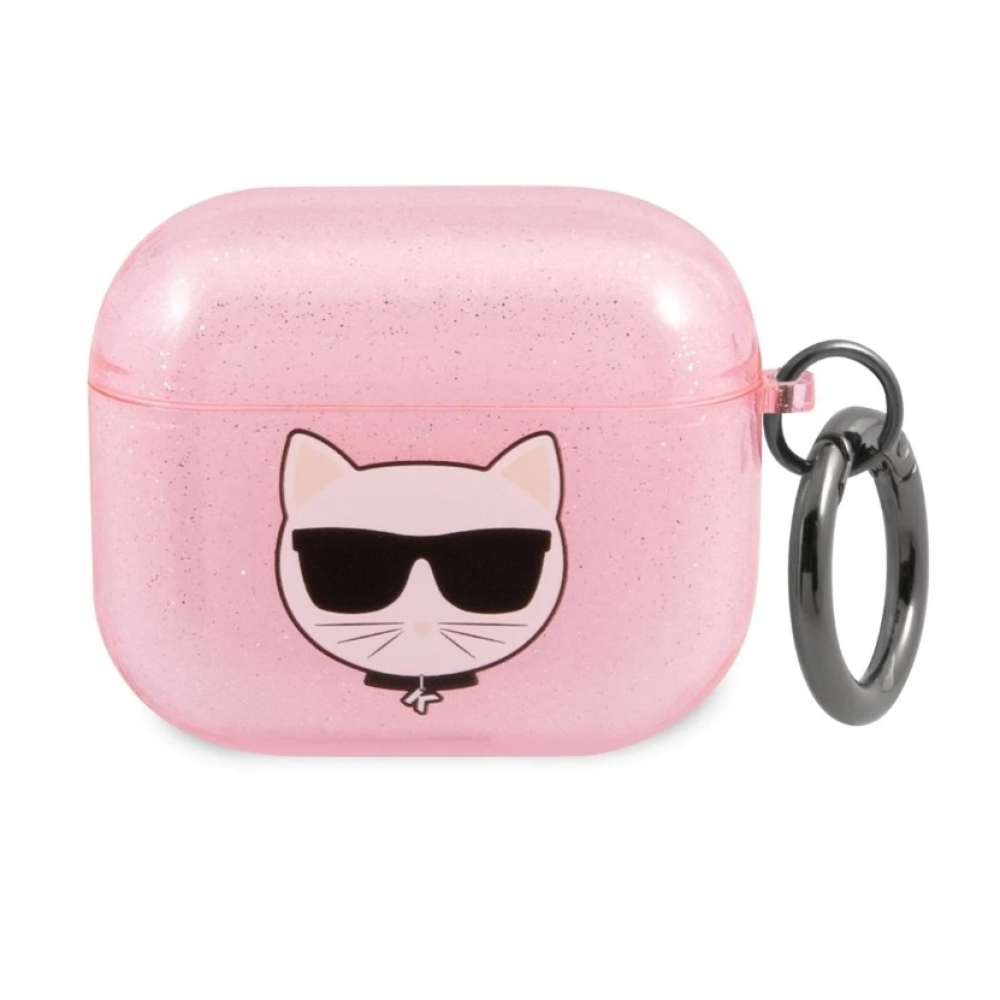 Karl Lagerfeld TPU Glitter Choupette Head tok az Airpods 3 rózsaszínhez
