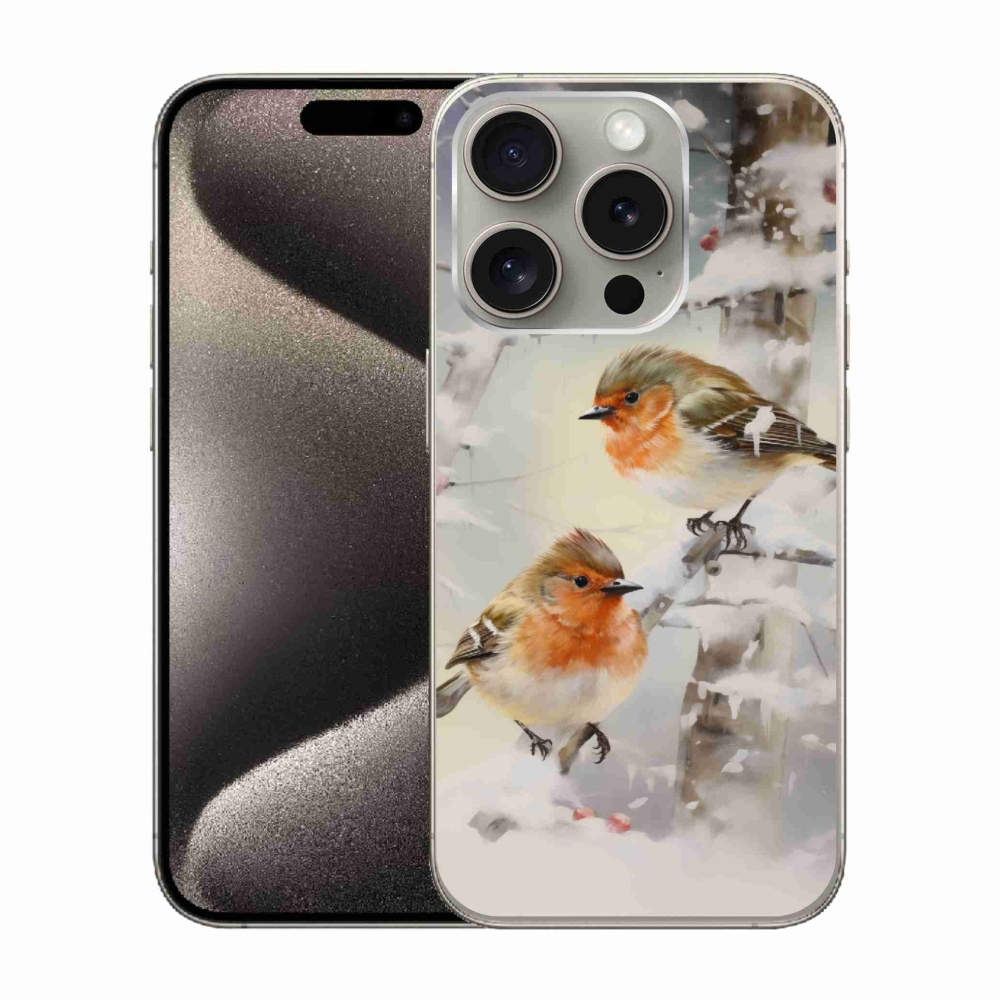 Zselés borítás mmCase iPhone 15 Pro készülékhez - madarak télen