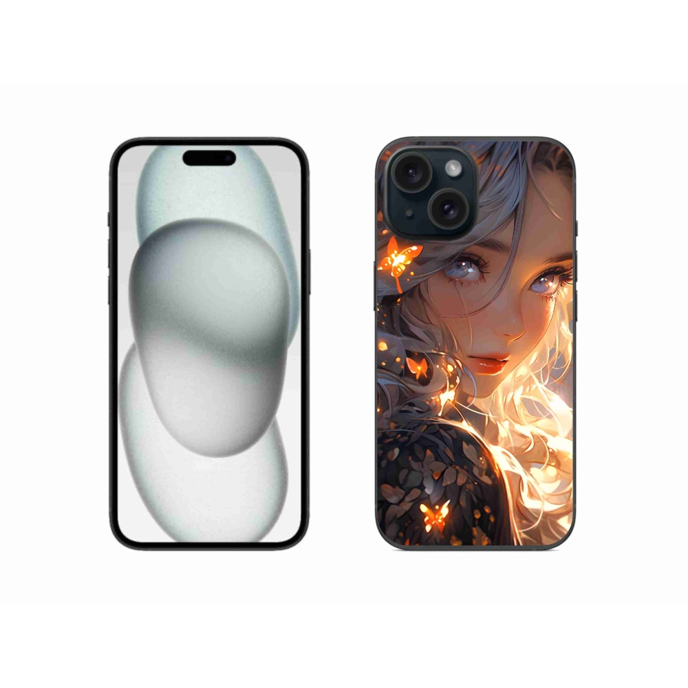 Gél borítás mmCase iPhone 15 készülékhez - lány és pillangók