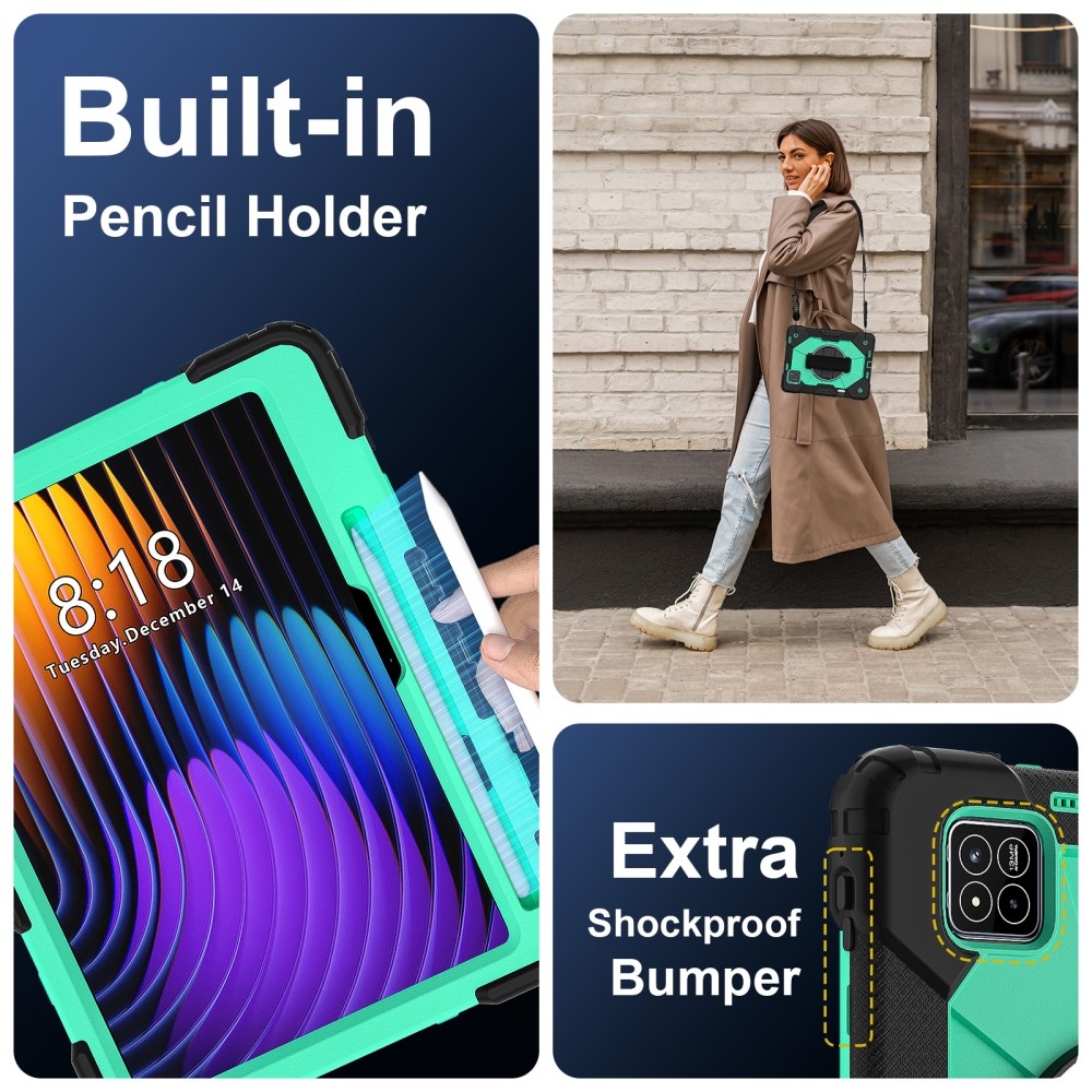 Strapabíró huzat kéztartóval és vállpánttal Xiaomi Pad 7/7 Pro-hoz - fekete/kék-zöld