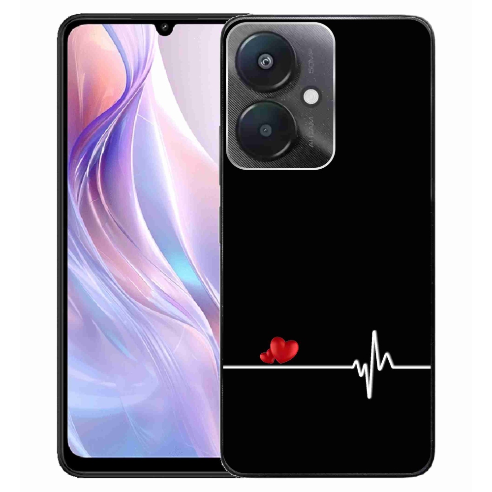 Gél borító mmCase a Xiaomi Redmi 13C 5G-hez - szív és szívverés fekete háttérrel